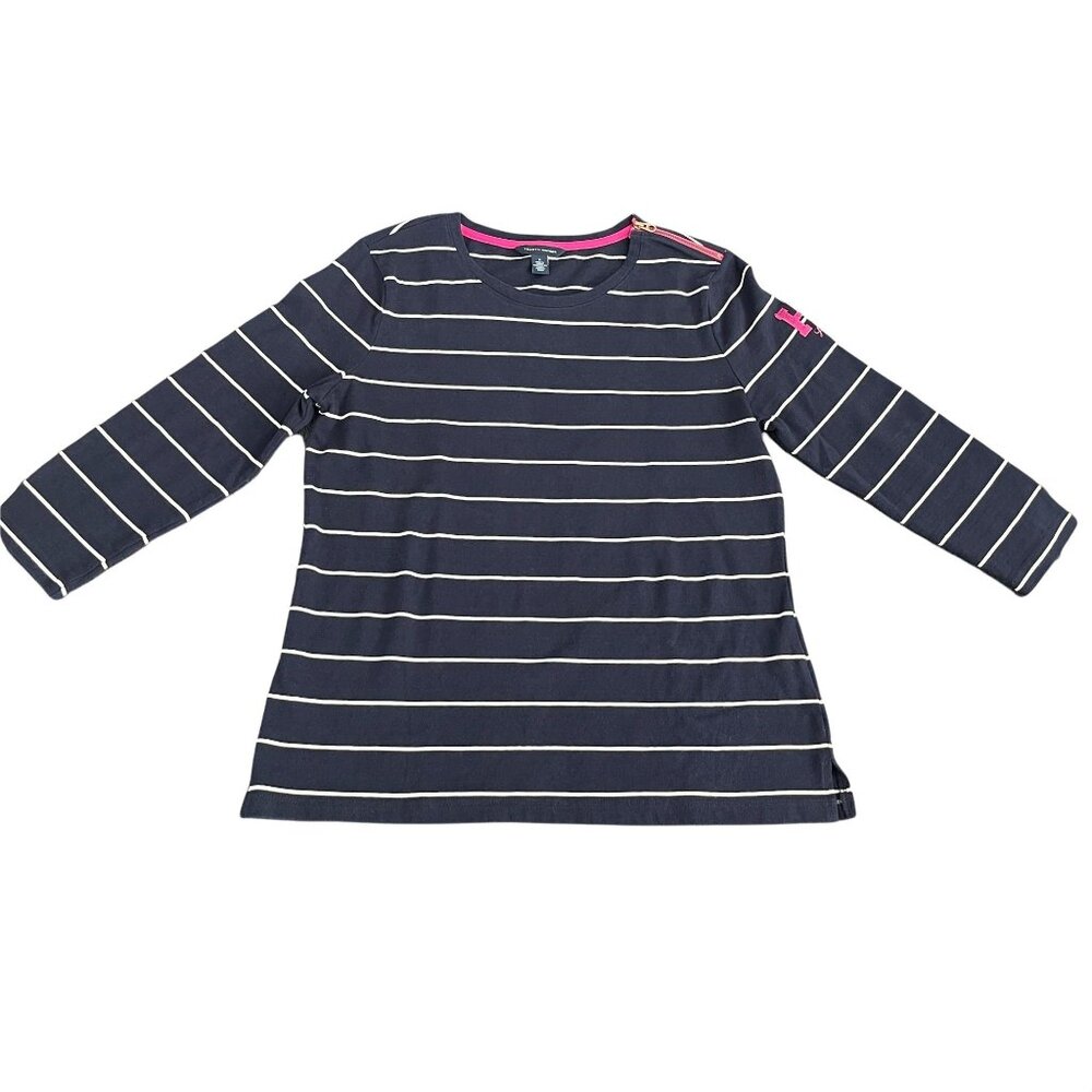 Tommy Hilfiger Women's Stripped LS Shirt With Shoulder Zip, Size M